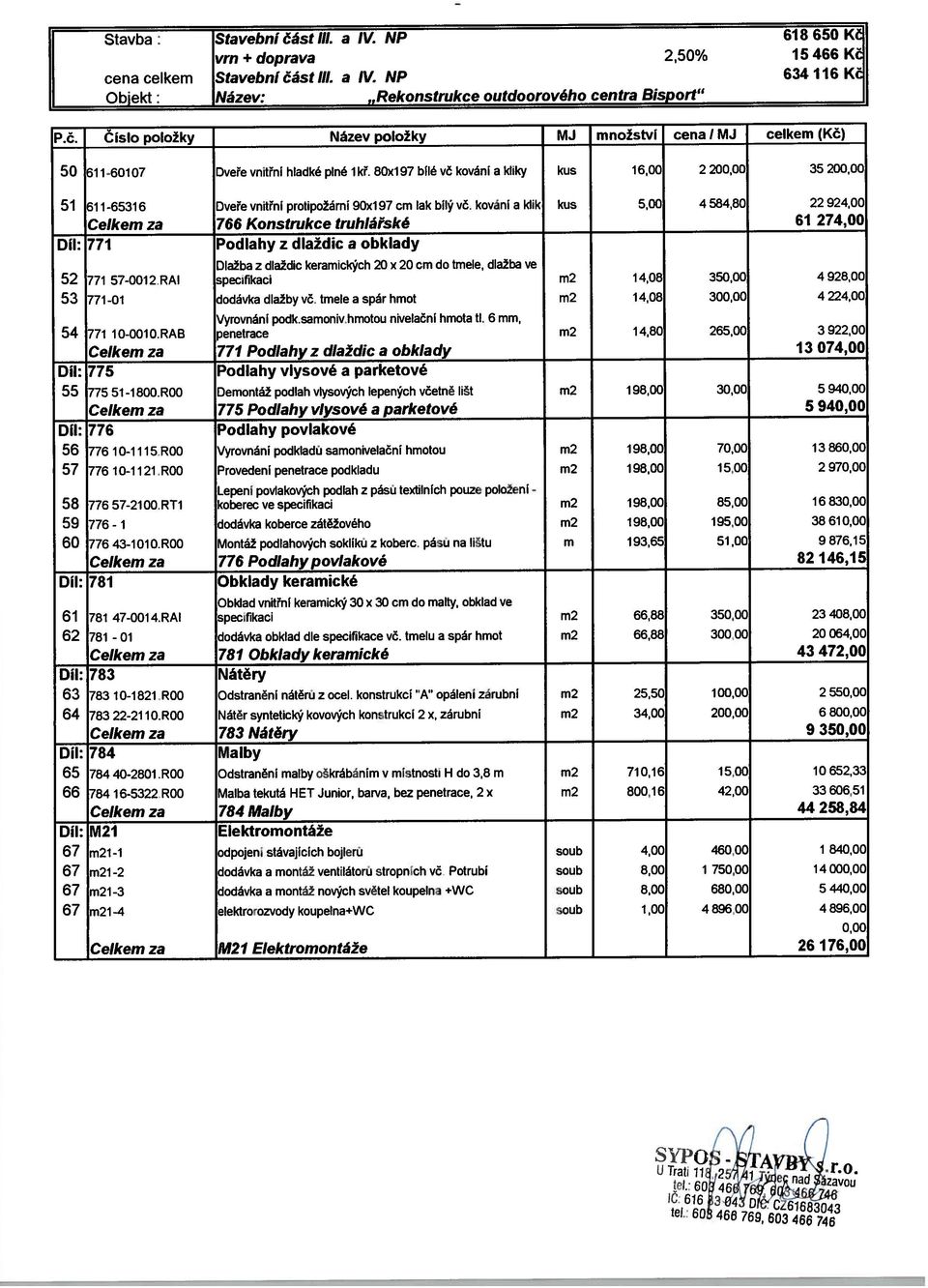 80x197 bílé vč kování a kliky kus 16,00 2 200,00 35 200,00 51 611-65316 Dveře vnitřní protípožárni 90x197 cm lak bílý vč.