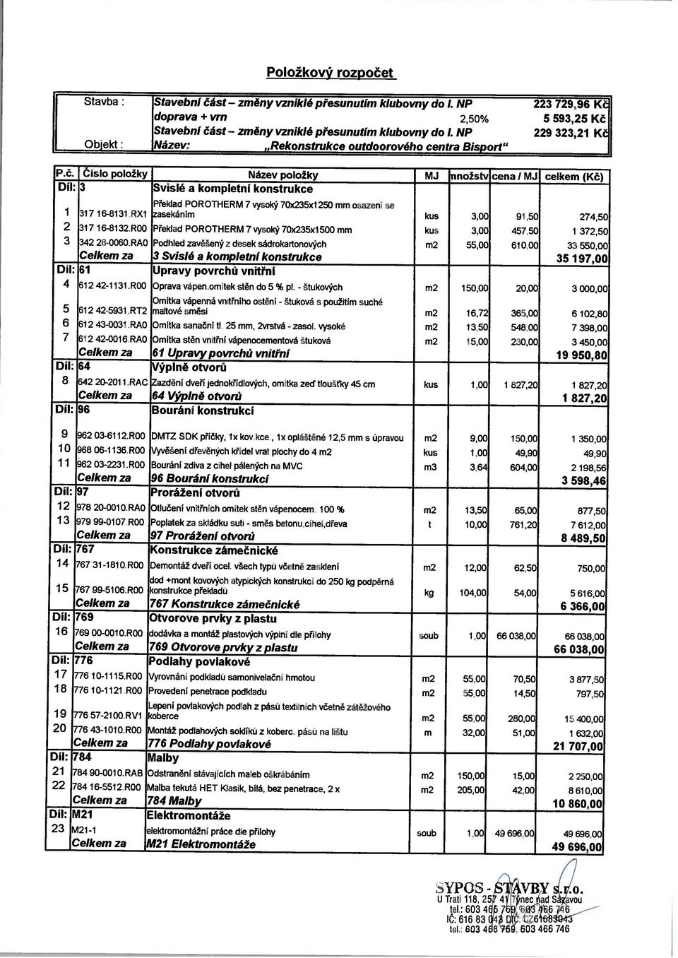 RQQ Překlad POROTHERM 7vysoký7Ox235Xl500 mm kus 3,00 457,50 1 372,50 Překlad POROTHERM 7 vysoký 70X235x1 250 mm osazeni se Díl: 3 Svislé a kompletní konstrukce P.č.