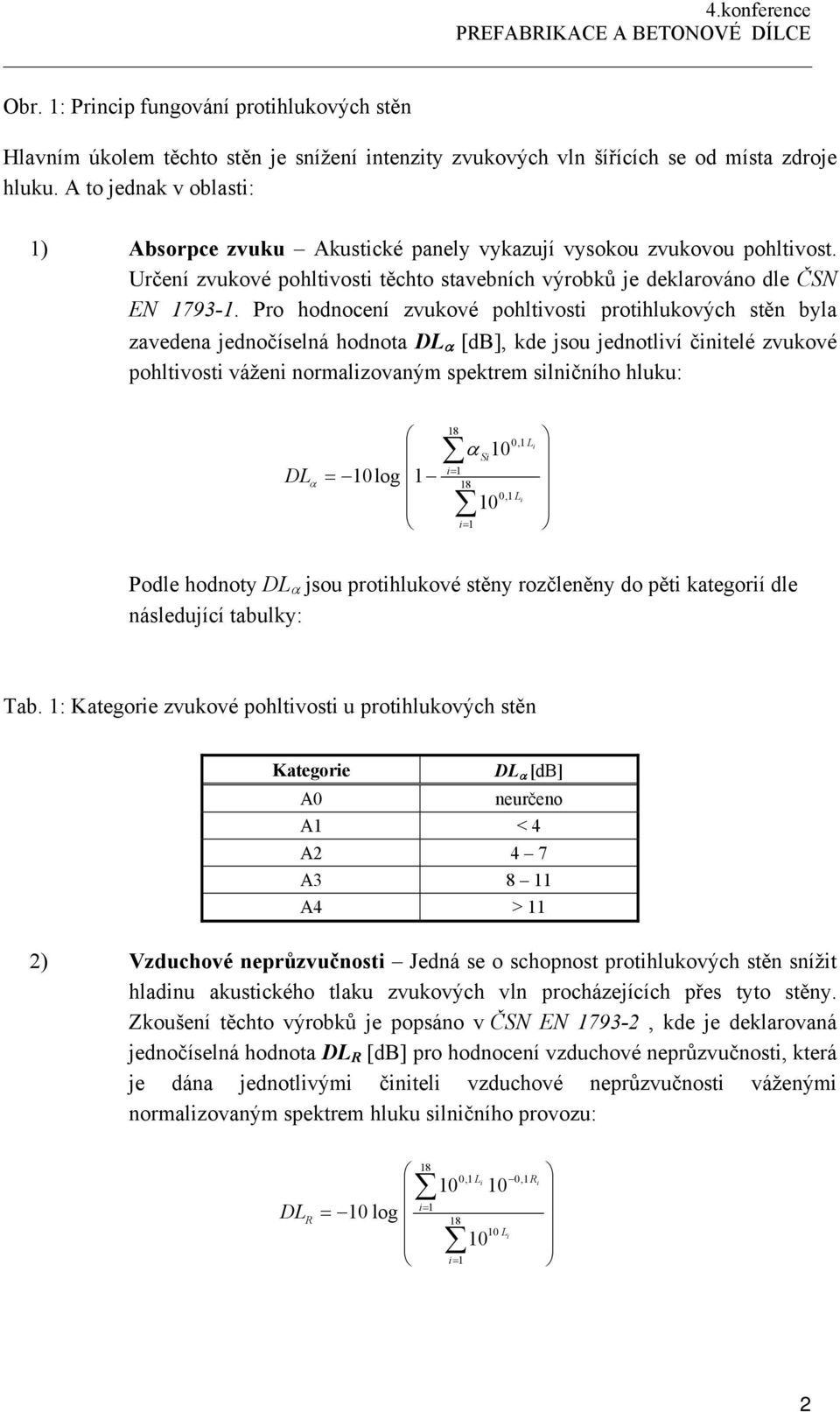 Pro hodnocení zvukové pohltivosti protihlukových stěn byla zavedena jednočíselná hodnota DL α [db], kde jsou jednotliví činitelé zvukové pohltivosti váženi normalizovaným spektrem silničního hluku: