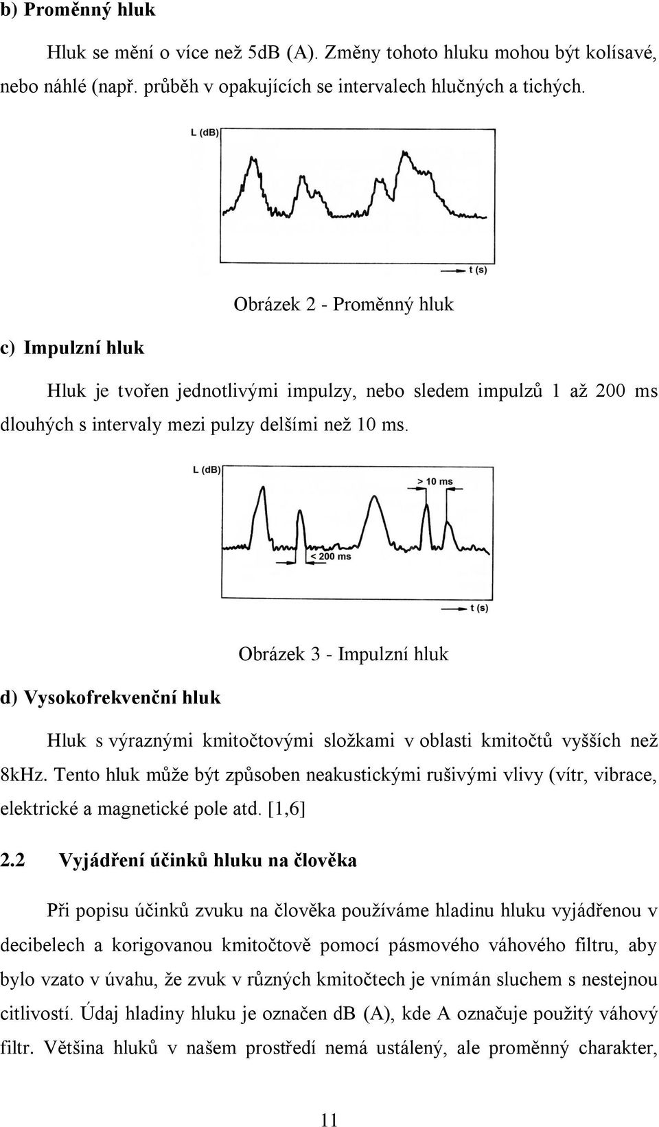 Obrázek 3 - Impulzní hluk d) Vysokofrekvenční hluk Hluk s výraznými kmitočtovými složkami v oblasti kmitočtů vyšších než 8kHz.