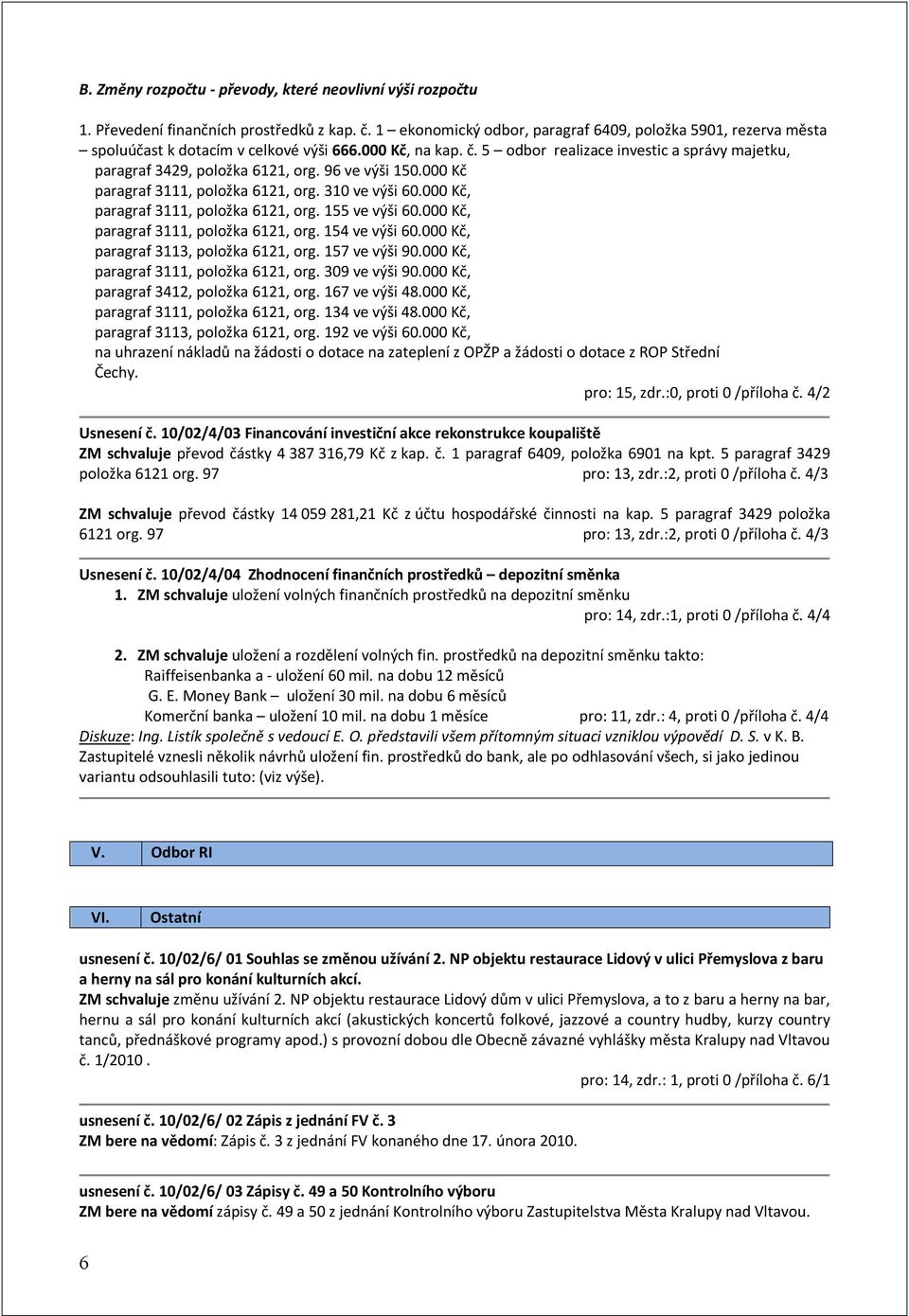 96 ve výši 150.000 Kč paragraf 3111, položka 6121, org. 310 ve výši 60.000 Kč, paragraf 3111, položka 6121, org. 155 ve výši 60.000 Kč, paragraf 3111, položka 6121, org. 154 ve výši 60.