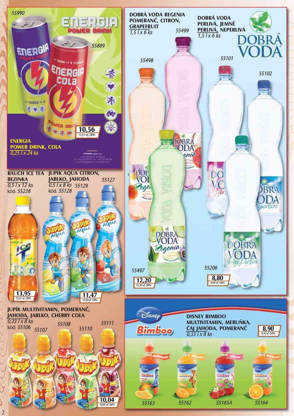 DPH RAUCH ICE TEA BEZINKA 0,5 l x 12 ks kód: 55238 JUPÍK AQUA CITRON, JABLKO, JAHODA 55127 0,5 l x 8 ks 55129 kód: 55128 13,95 15,21 vč. DPH 11,47 12,50 vč.