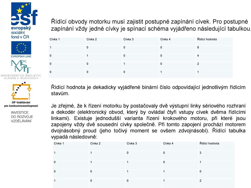 Je zřejmé, že k řízení motorku by postačovaly dvě výstupní linky sériového rozhraní a dekodér (elektronický obvod, který by ovládal čtyři vstupy cívek dvěma řídícími linkami).