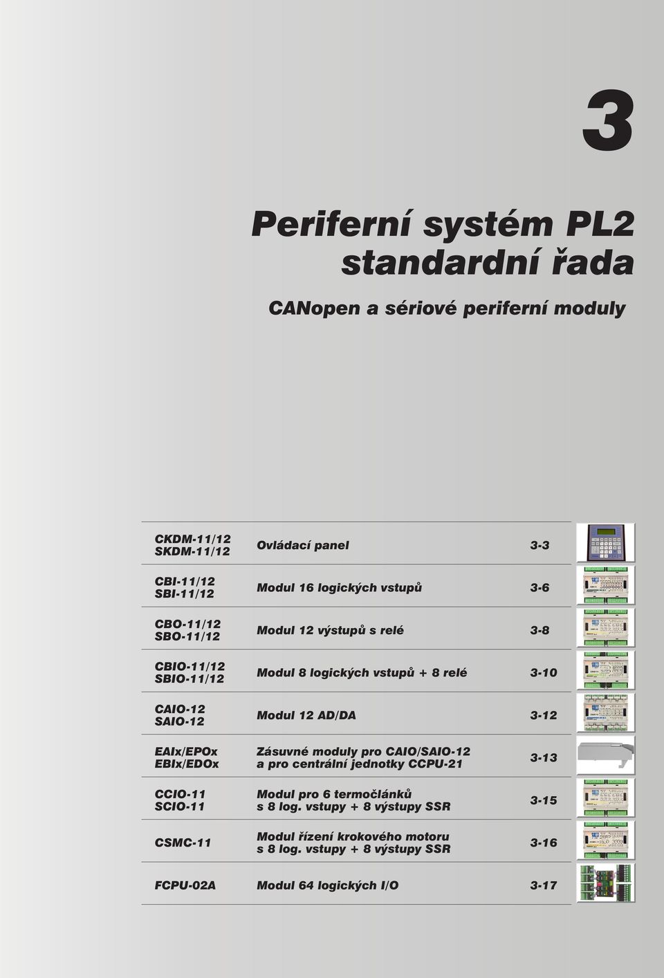 -12 EAIx/EPOx EBIx/EDOx CCIO-11 SCIO-11 CSMC-11 Zásuvné moduly pro CAIO/SAIO-12 a pro centrální jednotky CCPU-21 Modul pro 6 termočlánků s 8 log.