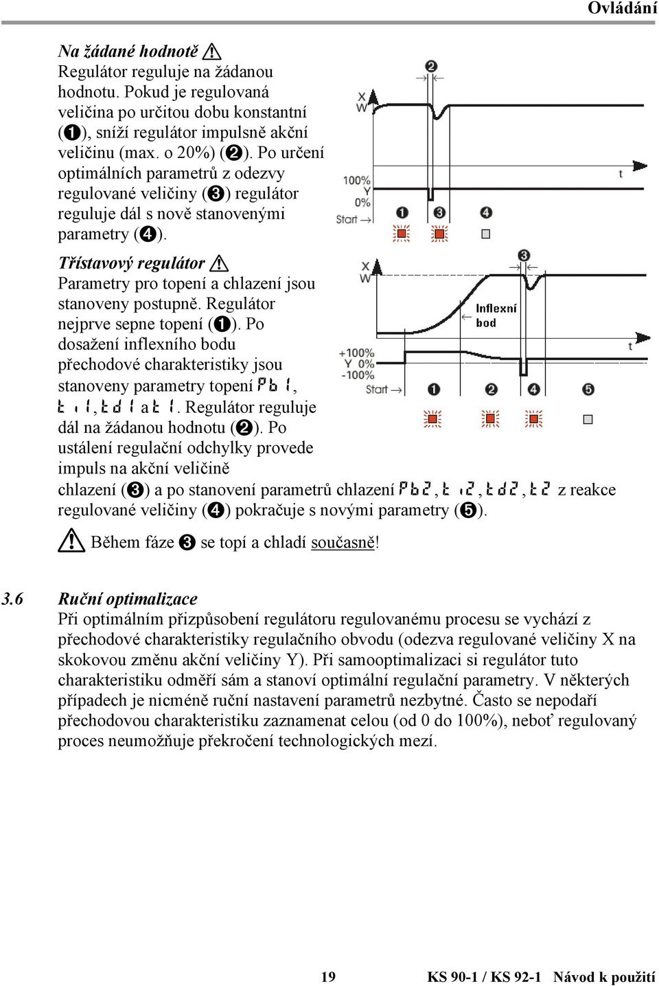 Třístavový regulátor a Parametry pro topení a chlazení jsou stanoveny postupně. Regulátor nejprve sepne topení (1).