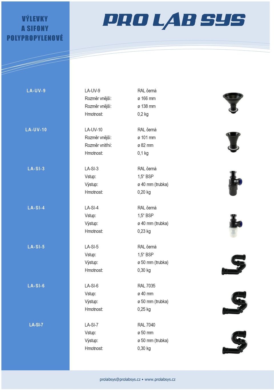 ø 40 mm (trubka) 0,23 kg LA-SI-5 LA-SI-5 1,5 BSP ø 50 mm (trubka) 0,30 kg LA-SI-6 LA-SI-6 RAL