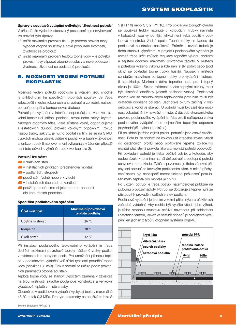 se podstatnû prodlouïí. 8. MOÎnOSTI EdEní POTruBí EKOPLASTIK MoÏnosti edení potrubí odoodu a ytápûní jsou shodné (s pfiihlédnutím ke specifikûm otopn ch sousta.