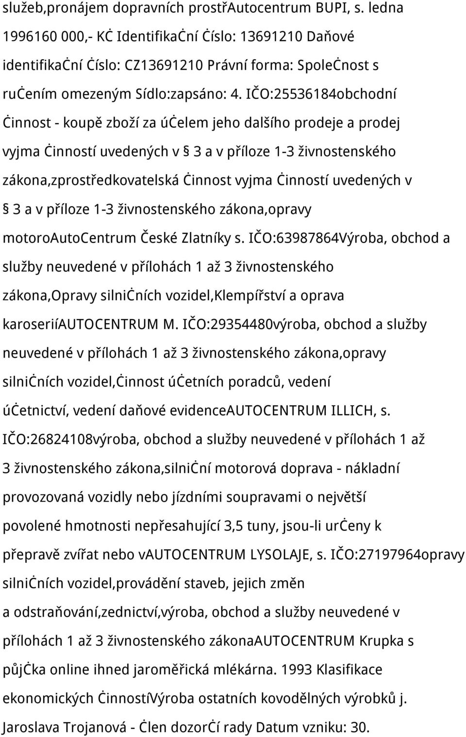 IČO:25536184obchodní činnost - koupě zboží za účelem jeho dalšího prodeje a prodej vyjma činností uvedených v 3 a v příloze 1-3 živnostenského zákona,zprostředkovatelská činnost vyjma činností