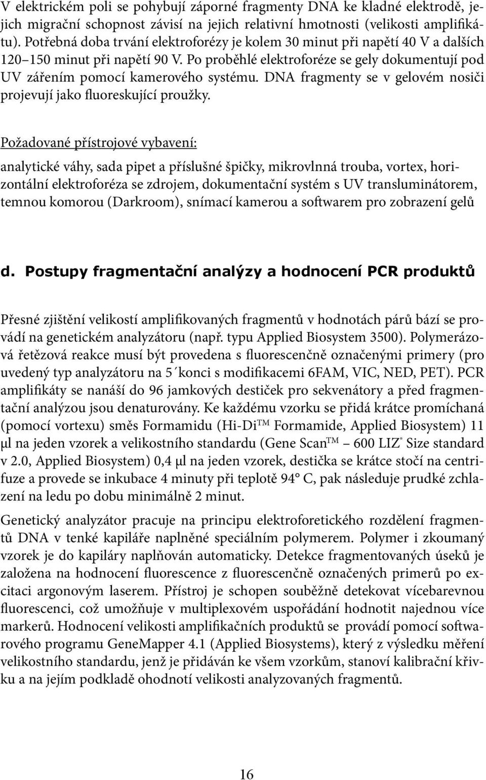 DNA fragmenty se v gelovém nosiči projevují jako fluoreskující proužky.