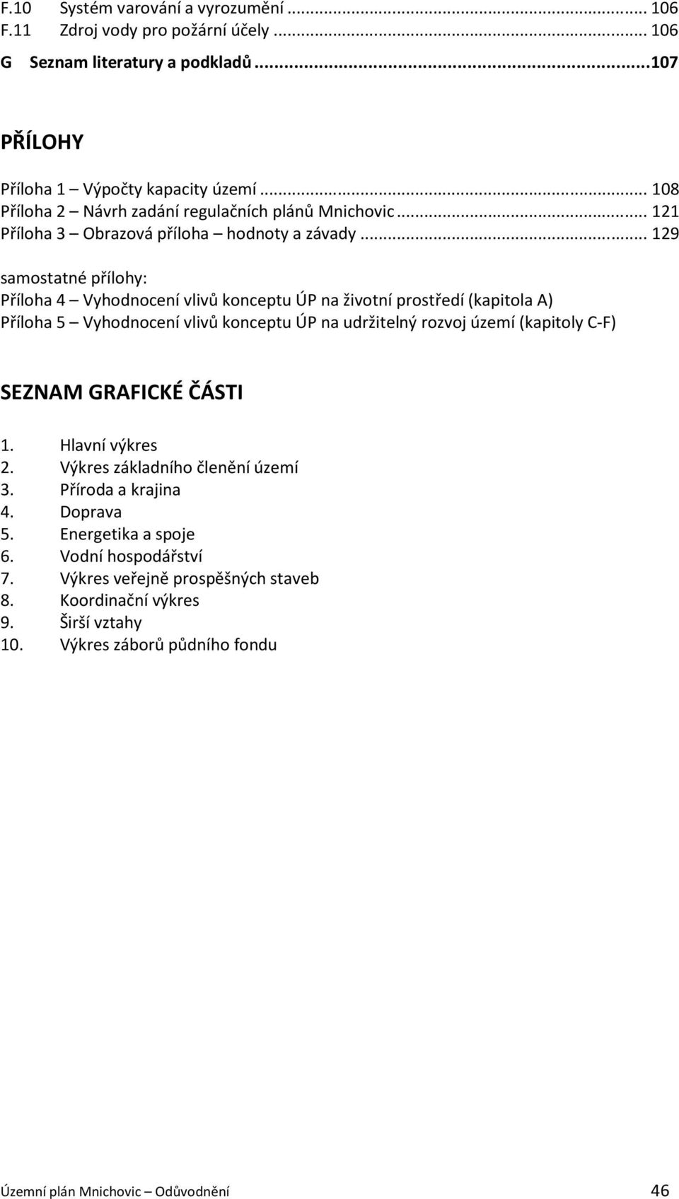 ..129 samostatné přílohy: Příloha 4 Vyhodnocení vlivů konceptu ÚP na životní prostředí (kapitola A) Příloha 5 Vyhodnocení vlivů konceptu ÚP na udržitelný rozvoj území (kapitoly C-F)