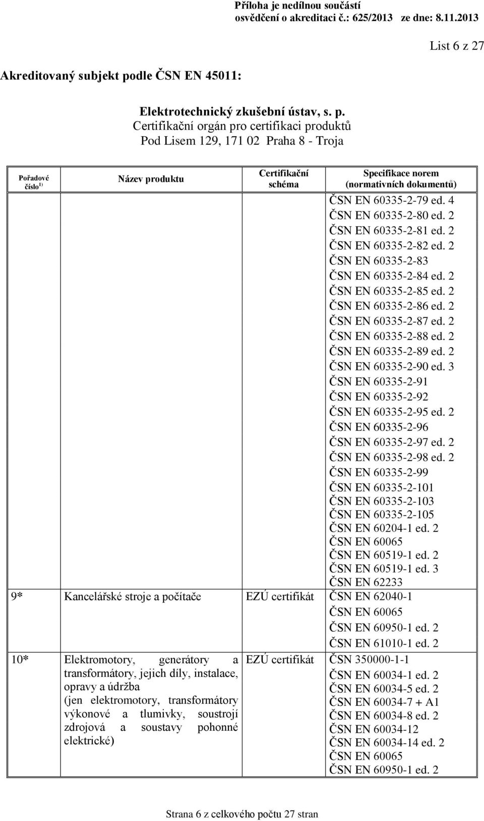 3 ČSN EN 60335-2-91 ČSN EN 60335-2-92 ČSN EN 60335-2-95 ed. 2 ČSN EN 60335-2-96 ČSN EN 60335-2-97 ed. 2 ČSN EN 60335-2-98 ed.