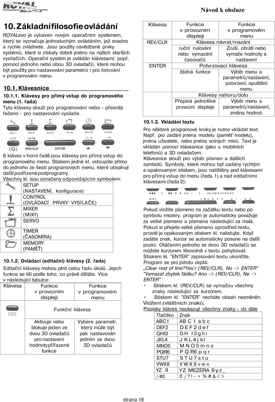 pomocí jednoho nebo obou 3D ovladačů, které mohou být použity pro nastavování parametrů i pro listování v programovém menu. 10.1. Klávesnice 10.1.1. Klávesy pro přímý vstup do programového menu (1.