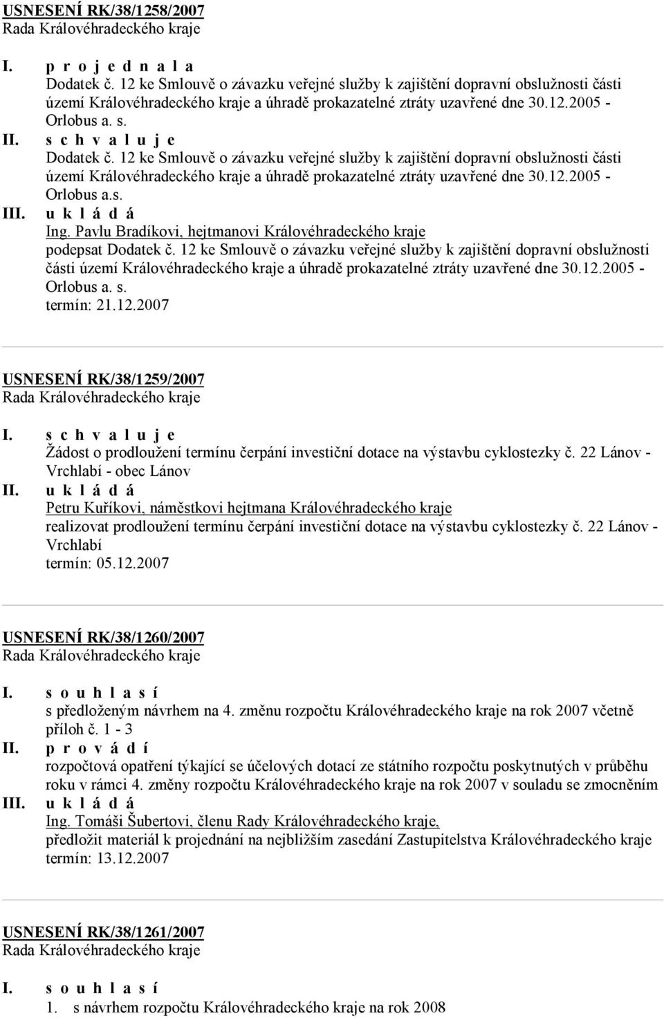 Pavlu Bradíkovi, hejtmanovi Královéhradeckého kraje podepsat Dodatek č.