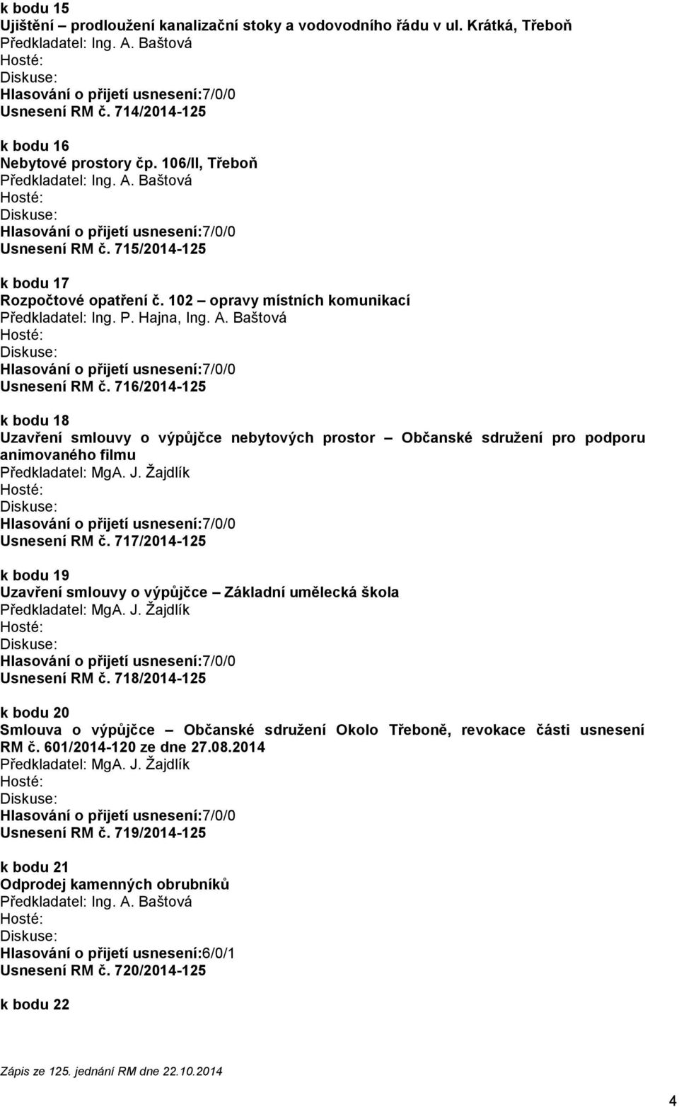 Baštová 716/2014-125 k bodu 18 Uzavření smlouvy o výpůjčce nebytových prostor Občanské sdružení pro podporu animovaného filmu 717/2014-125 k bodu 19 Uzavření smlouvy o