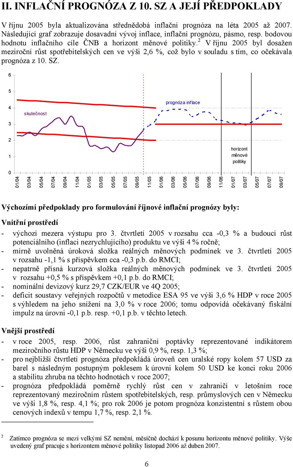 2 V říjnu 2005 byl dosažen meziroční růst spotřebitelských cen ve výši 2,6 %, což bylo v souladu s tím, co očekávala prognóza z 10. SZ.