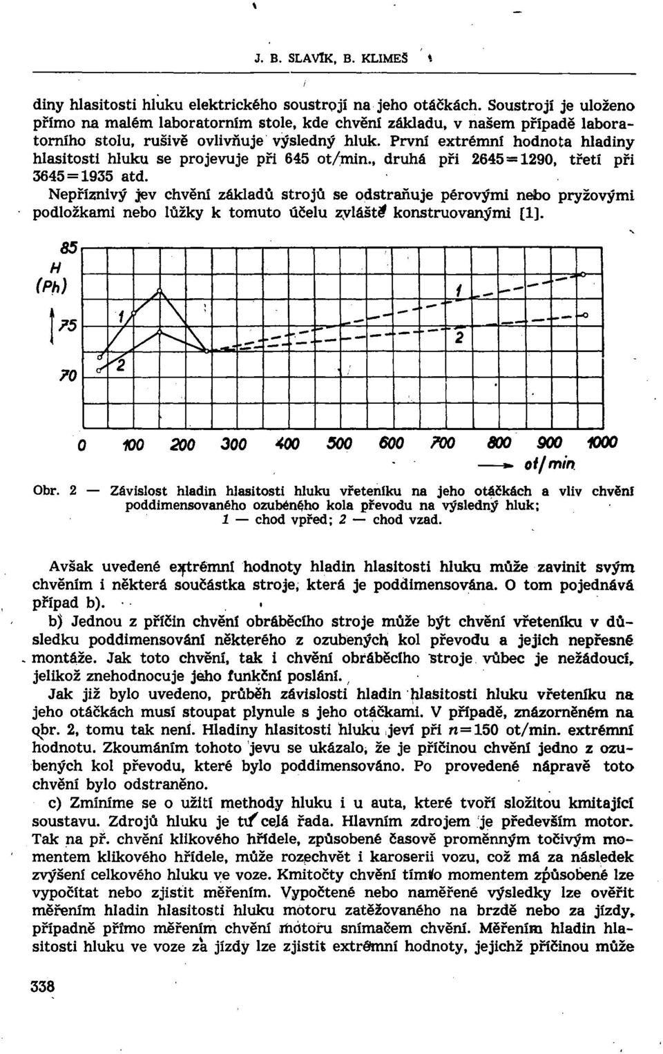 První extrémní hodnota hladiny hlasitosti hluku se projevuje při 645 ot/min., druhá při 2645 = 290, třetí při 3645 = 935 atd.