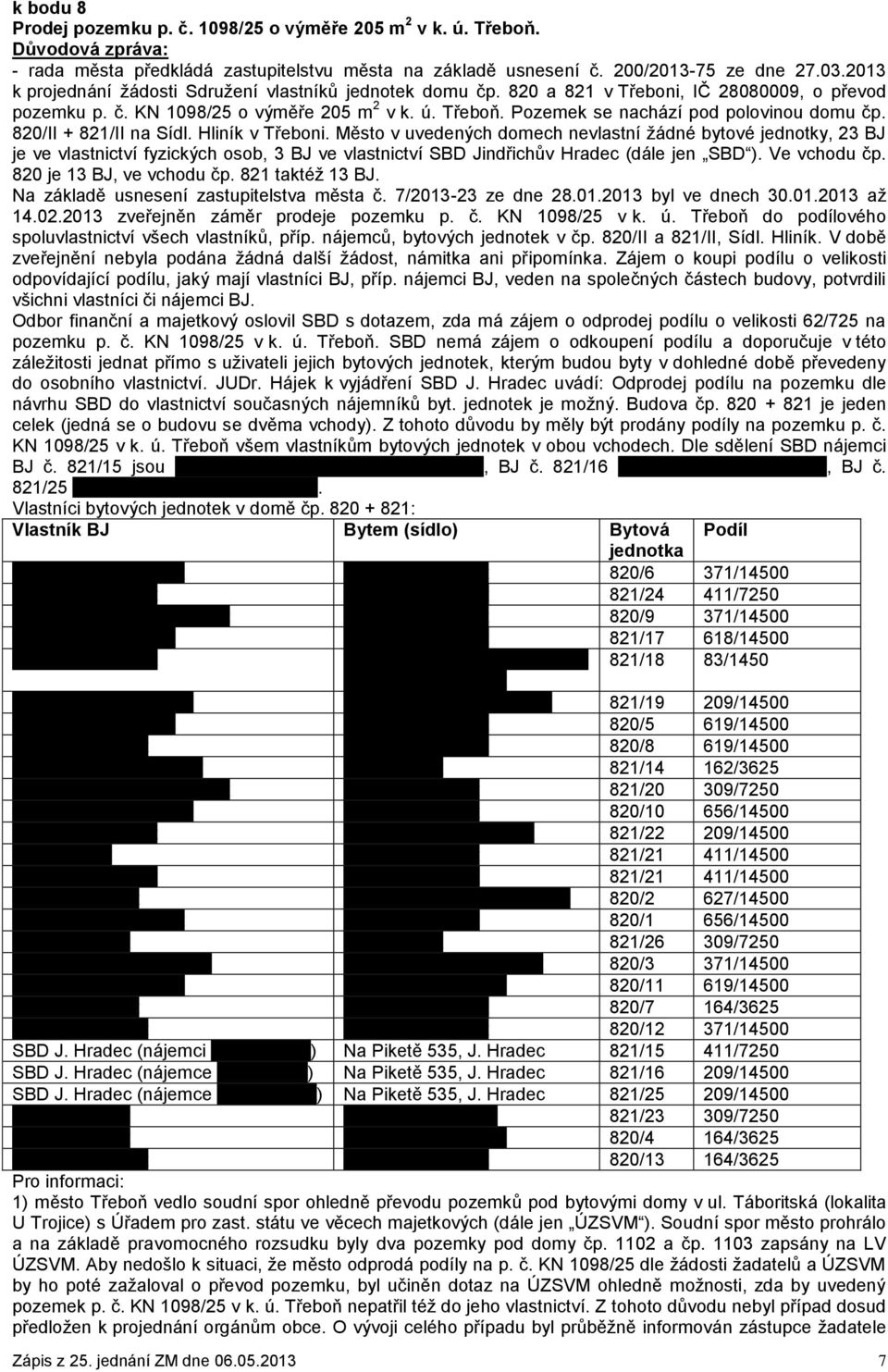 Pozemek se nachází pod polovinou domu čp. 820/II + 821/II na Sídl. Hliník v Třeboni.