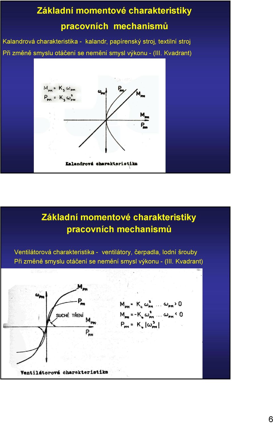 Kvadrant) Základní momentové charakteristiky racovních mechanismů Ventilátorová charakteristika