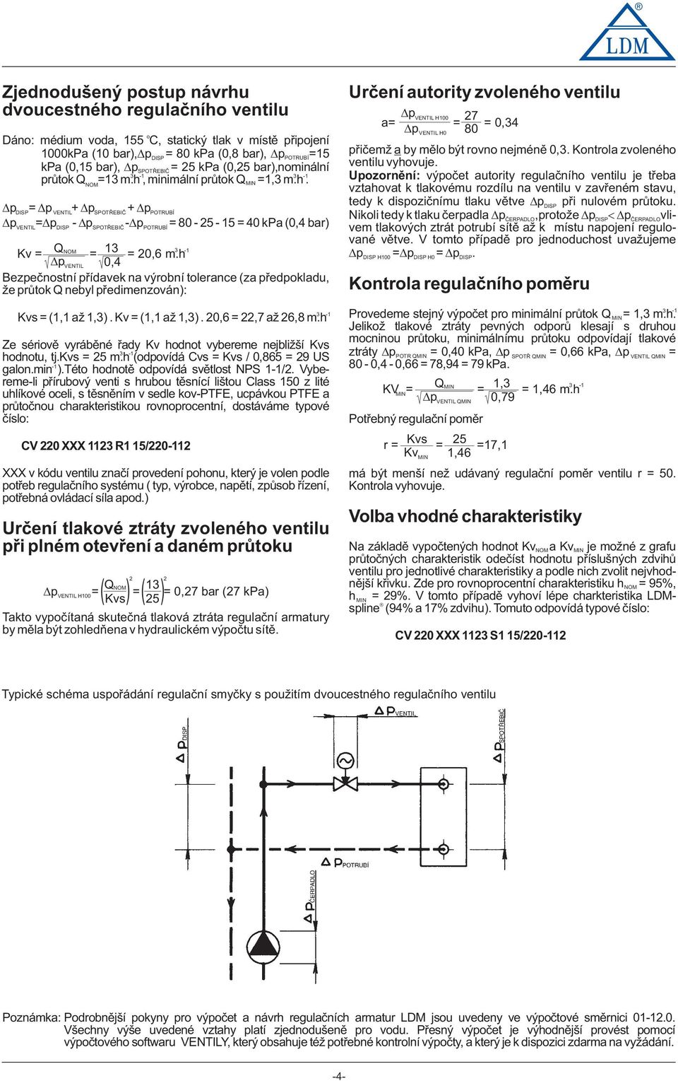 h pventil 0, Bezpeènstní pøídavek na výrbní tlerance (za pøedpkladu, e prùtk Q nebyl pøedimenzván): Kvs=(,a,).Kv=(,a,).20,6=22,7a26,8m.