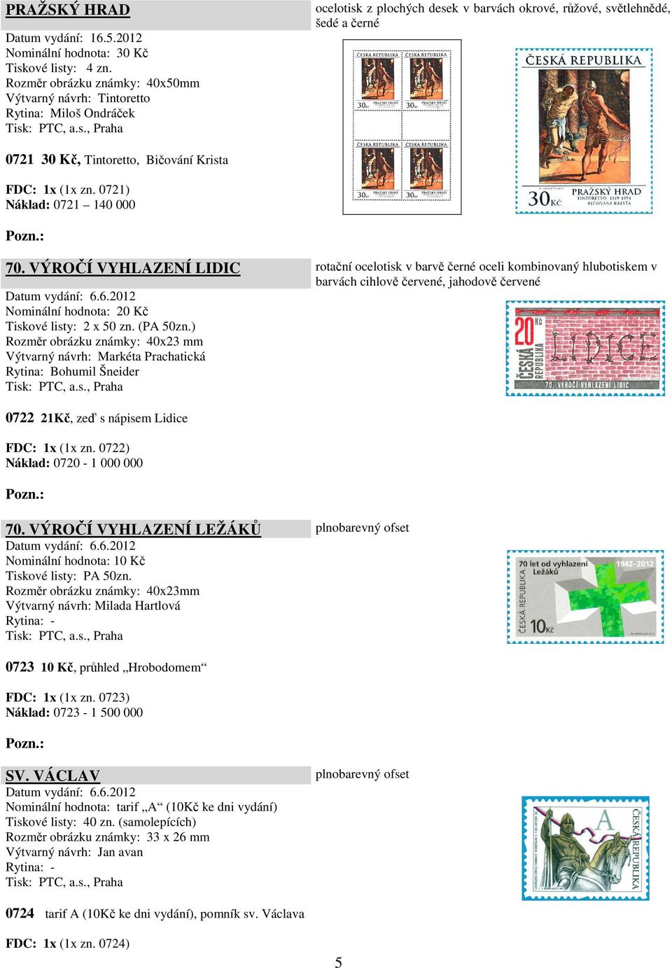 FDC: 1x (1x zn. 0721) Náklad: 0721 140 000 70. VÝROČÍ VYHLAZENÍ LIDIC rotační ocelotisk v barvě černé oceli kombinovaný hlubotiskem v barvách cihlově červené, jahodově červené Datum vydání: 6.