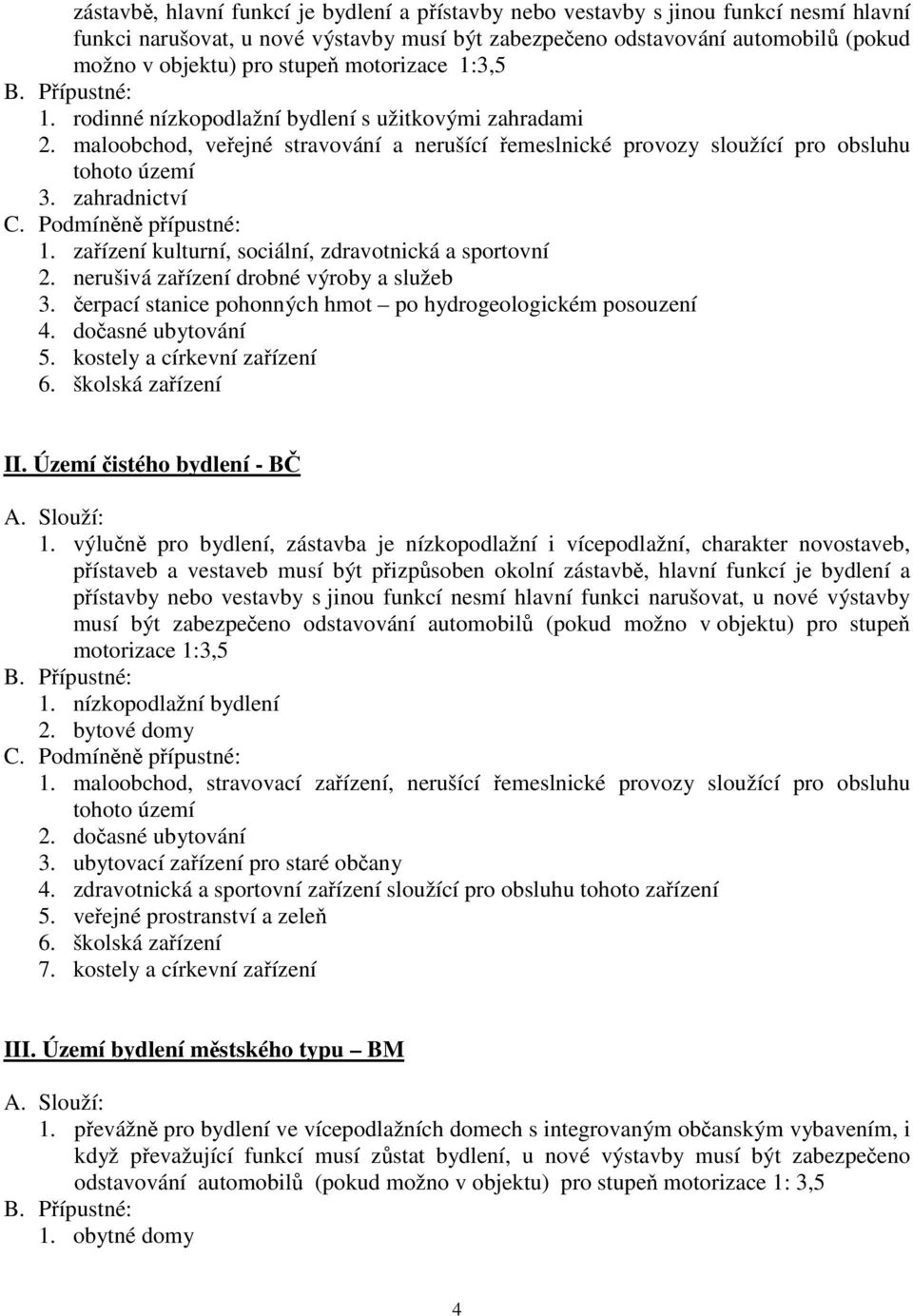 zaízení kulturní, sociální, zdravotnická a sportovní 2. nerušivá zaízení drobné výroby a služeb 3. erpací stanice pohonných hmot po hydrogeologickém posouzení 4. doasné ubytování 5.