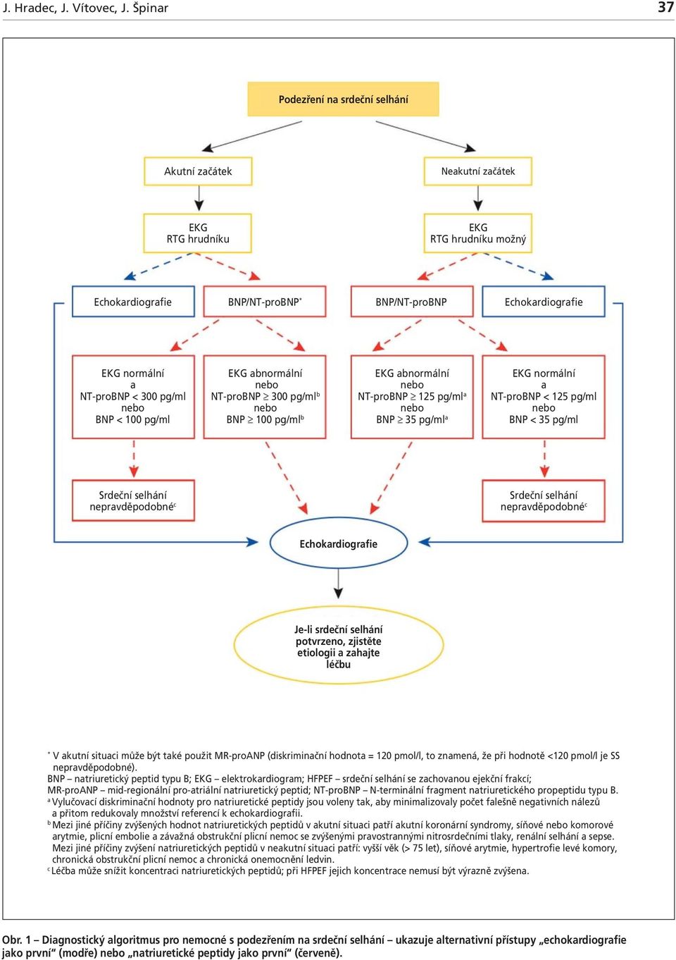 NP < 100 pg/ml EKG bnormální nebo NT-proNP 300 pg/ml b nebo NP 100 pg/ml b EKG bnormální nebo NT-proNP 125 pg/ml nebo NP 35 pg/ml EKG normální NT-proNP < 125 pg/ml nebo NP < 35 pg/ml Srdeční selhání