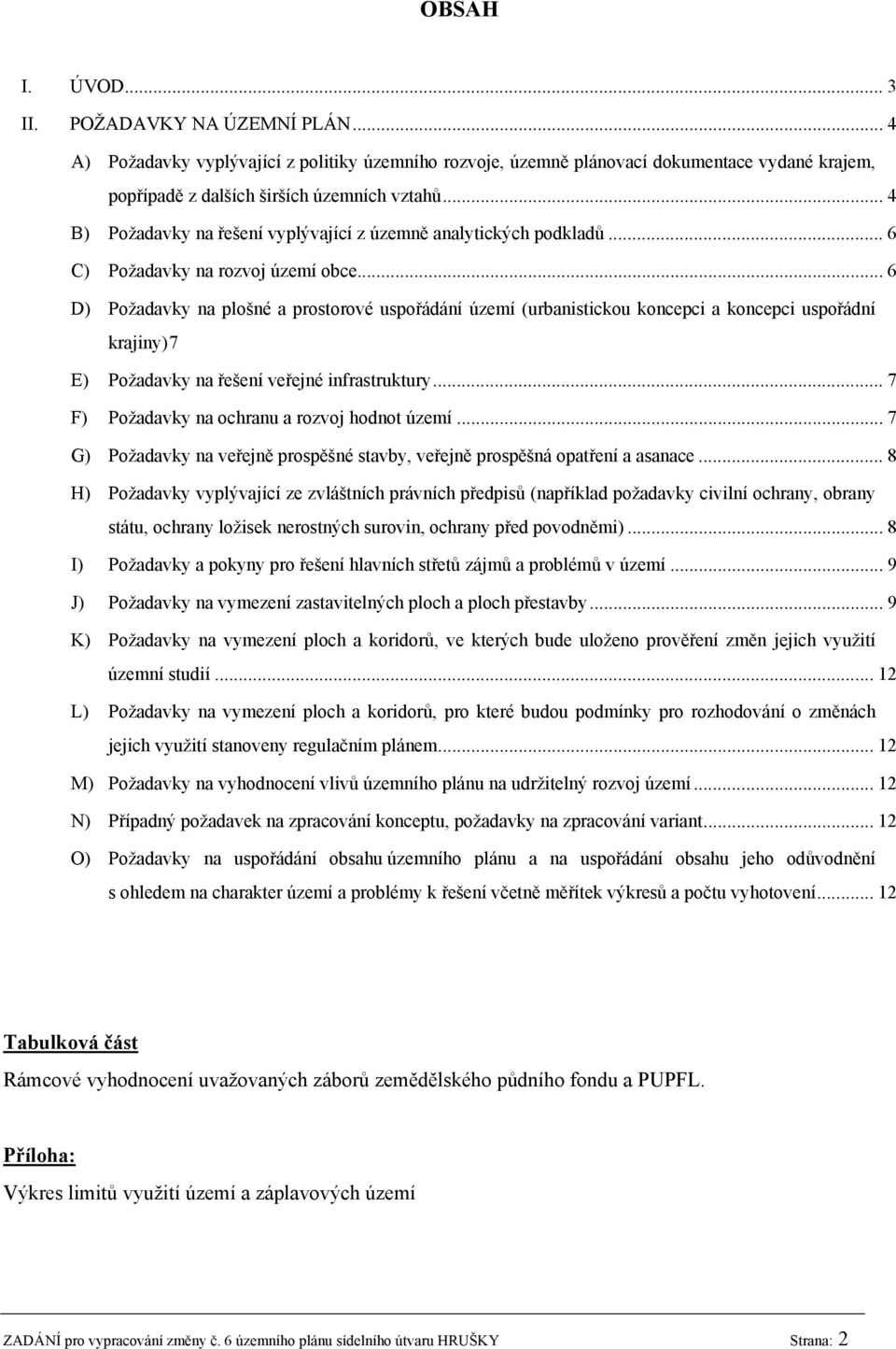 .. 6 D) Požadavky na plošné a prostorové uspořádání území (urbanistickou koncepci a koncepci uspořádní krajiny) 7 E) Požadavky na řešení veřejné infrastruktury.