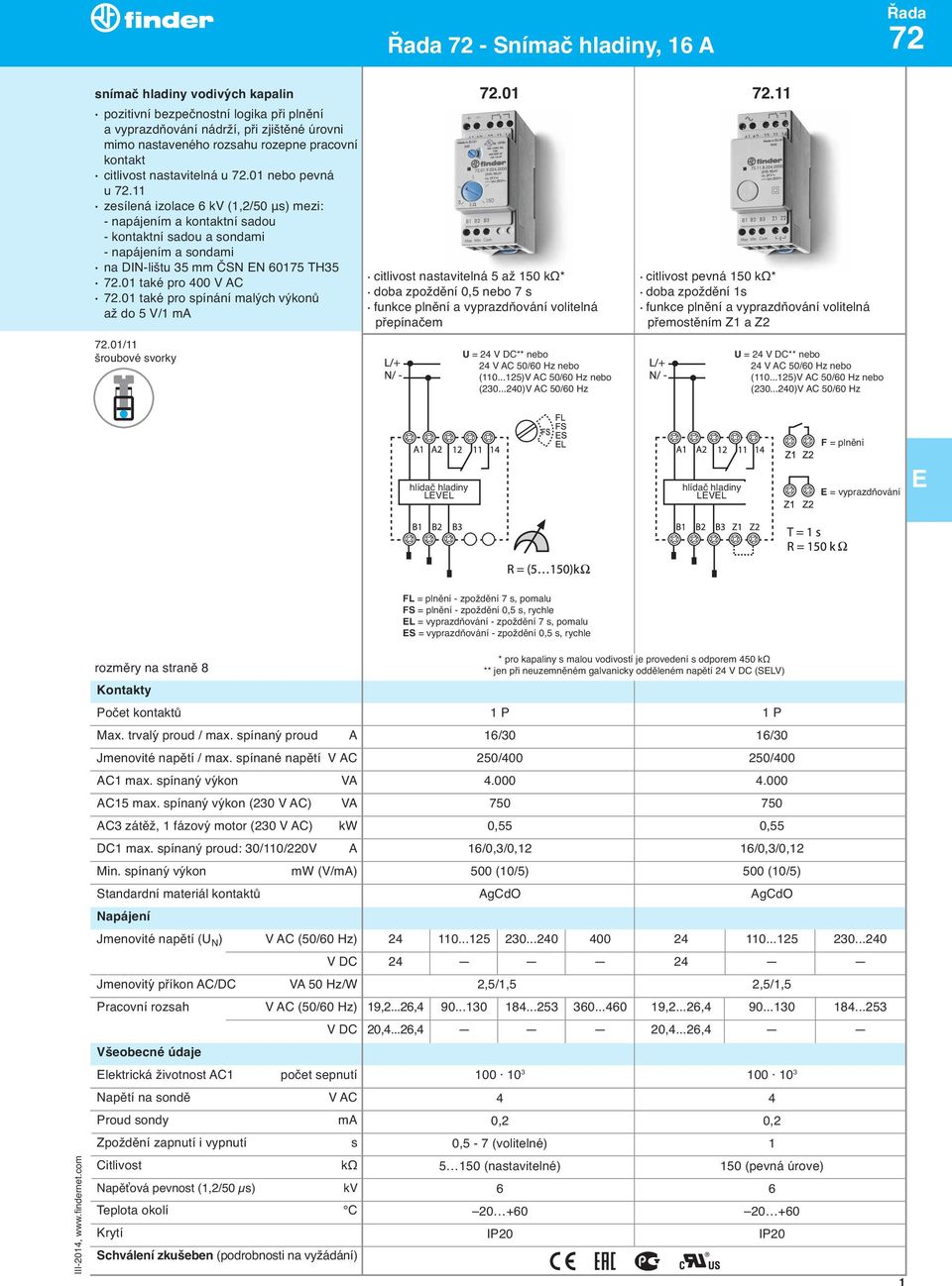 11 zesílená izolace 6 kv (1,2/50 μs) mezi: - napájením a kontaktní sadou - kontaktní sadou a sondami - napájením a sondami na DIN-lištu 35 mm ČSN N 60175 TH35 72.01 také pro 400 V AC 72.