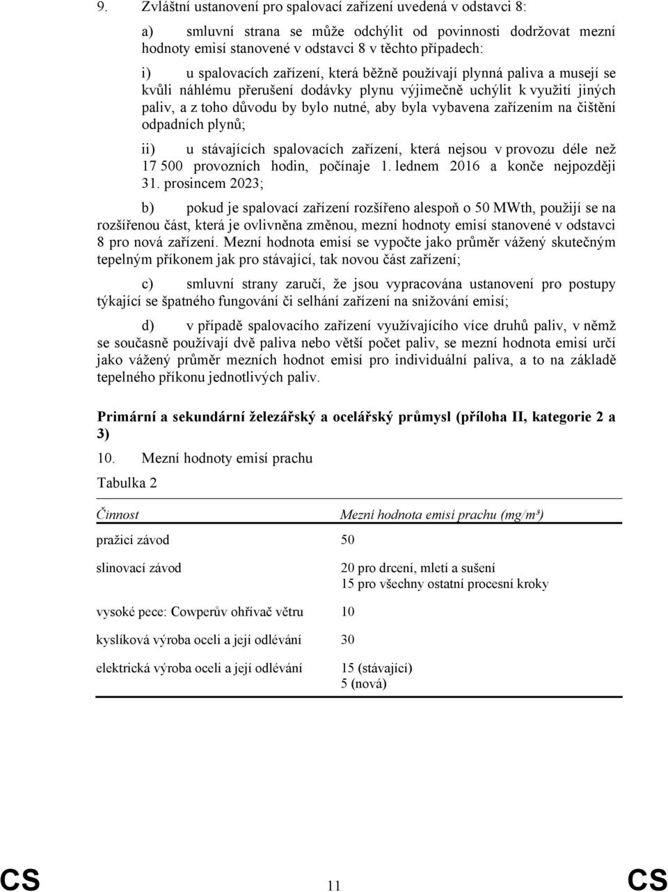 zařízením na čištění odpadních plynů; ii) u stávajících spalovacích zařízení, která nejsou v provozu déle než 17 500 provozních hodin, počínaje 1. lednem 2016 a konče nejpozději 31.