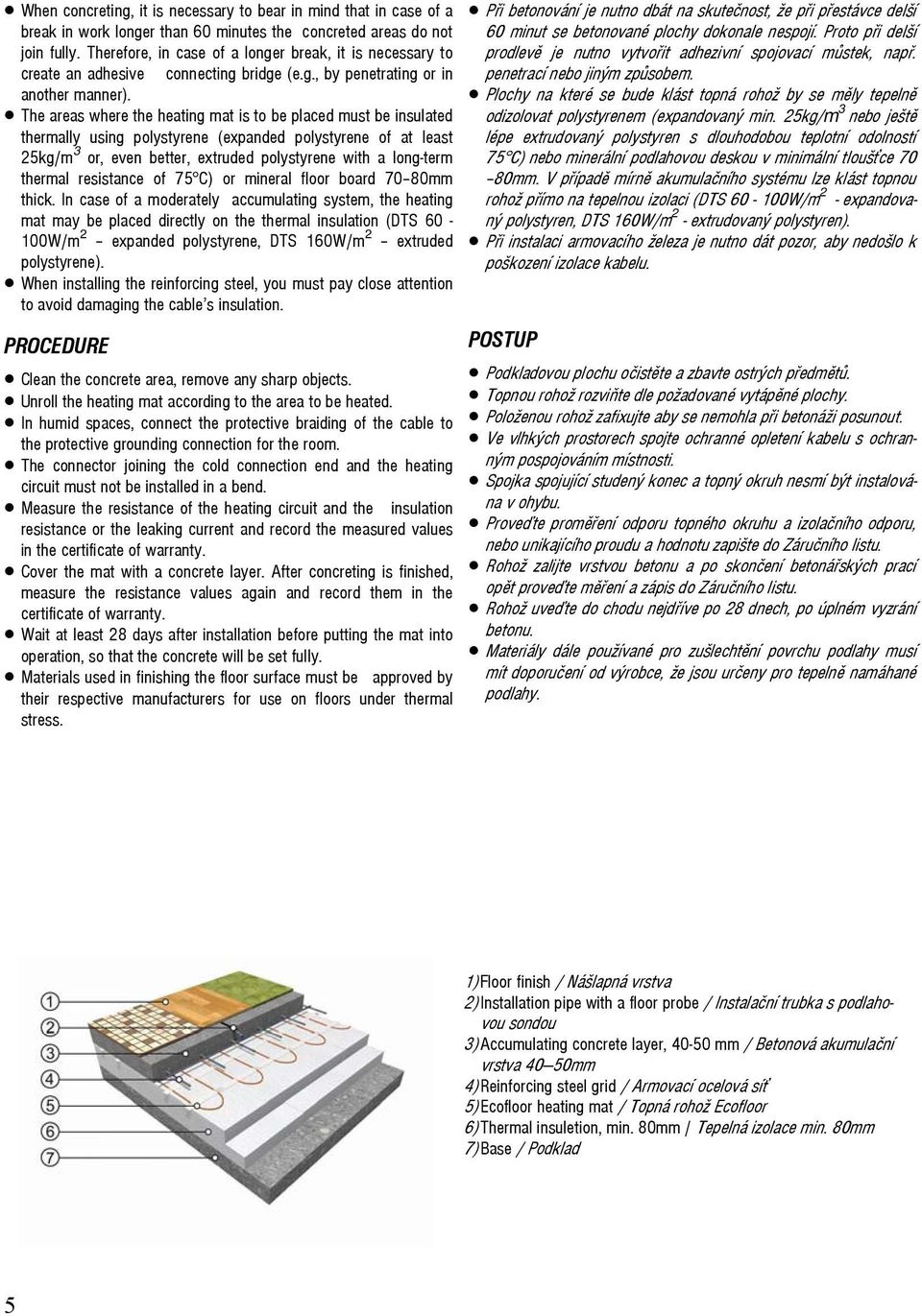 The areas where the heating mat is to be placed must be insulated thermally using polystyrene (expanded polystyrene of at least 25kg/m 3 or, even better, extruded polystyrene with a long-term thermal