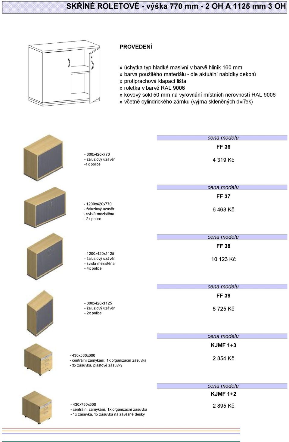 - žaluziový uzávěr FF 39 6 725 Kč KJMF 1+3-430x580x600 - centrální zamykání, 1x organizační zásuvka - 3x zásuvka, plastové