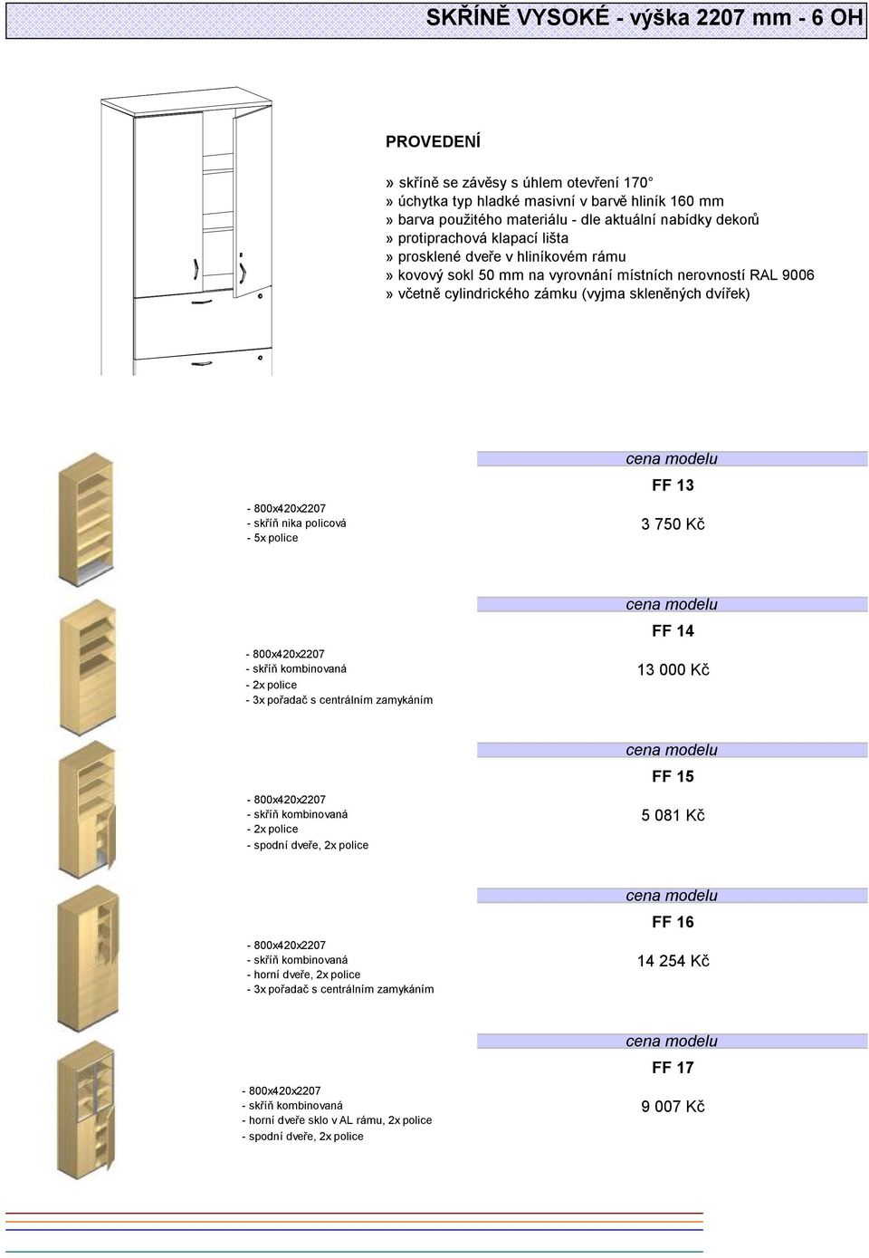 FF 14 13 000 Kč - spodní dveře, 2x police FF 15 5 081 Kč - horní dveře, 2x police - 3x pořadač s