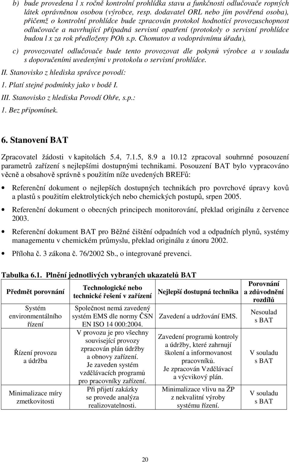 prohlídce budou l x za rok předloženy POh s.p. Chomutov a vodoprávnímu úřadu), c) provozovatel odlučovače bude tento provozovat dle pokynů výrobce a v souladu s doporučeními uvedenými v protokolu o servisní prohlídce.