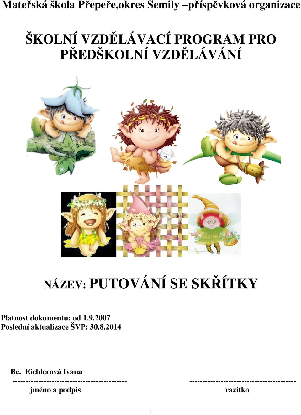 2007 Poslední aktualizace ŠVP: 30.8.2014 Bc.