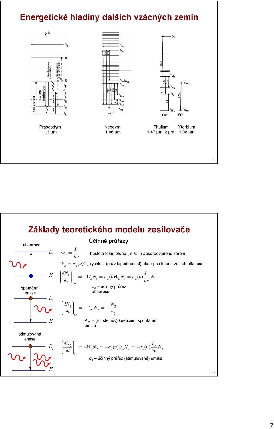 a ( n ) F rychot (pravděpodobnot) aborpce fotonu za jednotku čau n æd ö I 1 n ç =- W = ( n) F = ( n) a 1 a n 1 a 1 çè dt ø hn ab σ a účinný průřez