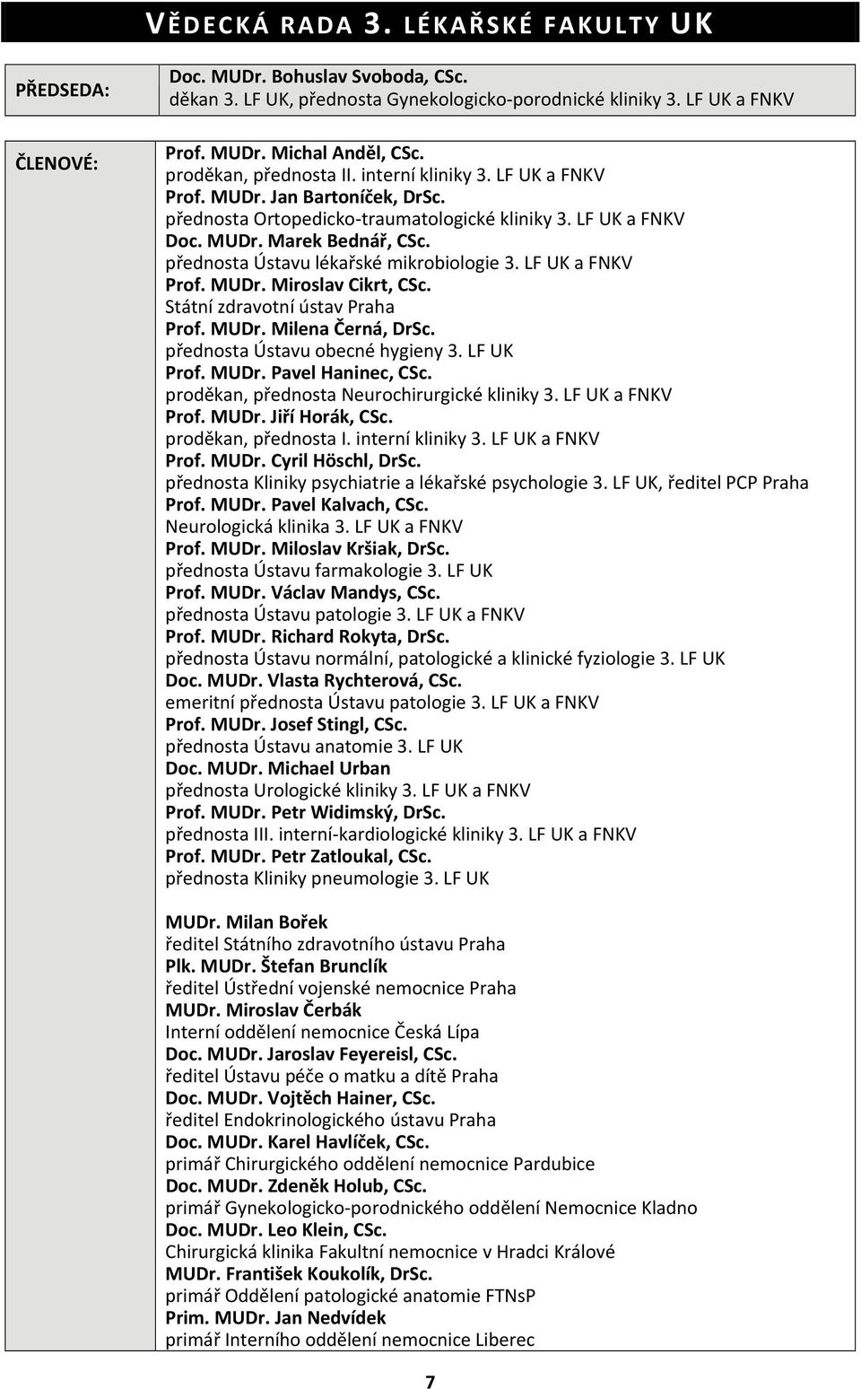 přednosta Ústavu lékařské mikrobiologie 3. LF UK a FNKV Prof. MUDr. Miroslav Cikrt, CSc. Státní zdravotní ústav Praha Prof. MUDr. Milena Černá, DrSc. přednosta Ústavu obecné hygieny 3. LF UK Prof.