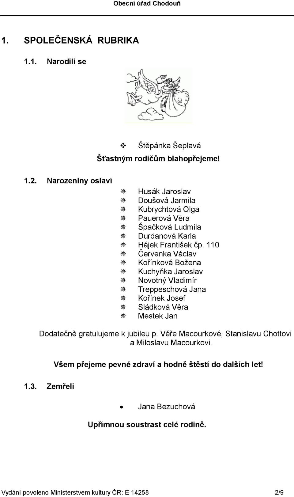 110 Červenka Václav Kořínková Božena Kuchyňka Jaroslav Novotný Vladimír Treppeschová Jana Kořínek Josef Sládková Věra Mestek Jan Dodatečně