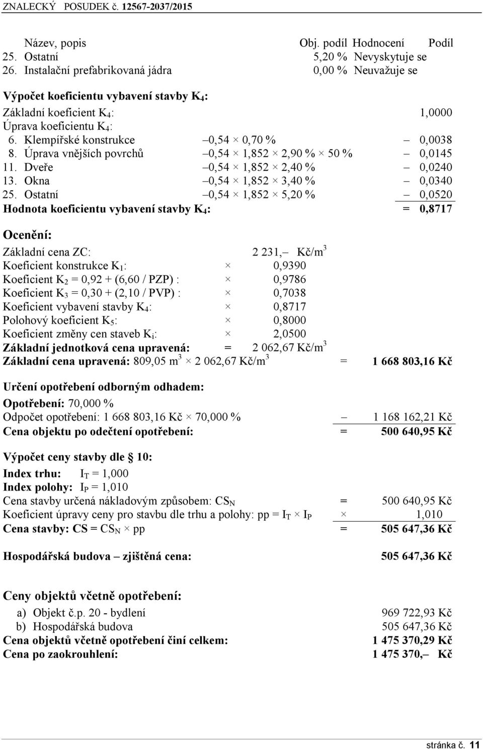 Úprava vnějších povrchů 0,54 1,Ř52 2,ř0 % 50 % 0,0145 11. Dveře 0,54 1,Ř52 2,40 % 0,0240 13. Okna 0,54 1,Ř52 3,40 % 0,0340 25.