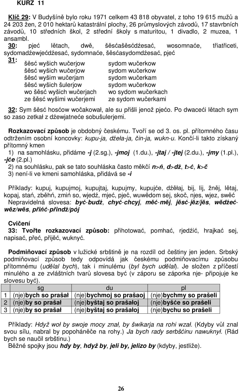 30: pjeć lětach, dwě, šěsćašěsćdźesać, wosomnaće, třiatřiceti, sydomadźewjećdźesać, sydomnaće, šěsćasydomdźesać, pjeć 31: šěsć wyšich wučerjow šěsć wyšich wučerjow šěsć wyšim wučerjam šěsć wyšich