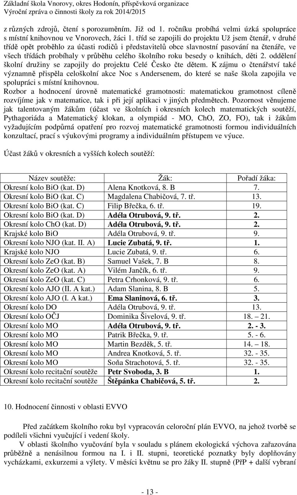 roku besedy o knihách, děti 2. oddělení školní družiny se zapojily do projektu Celé Česko čte dětem.