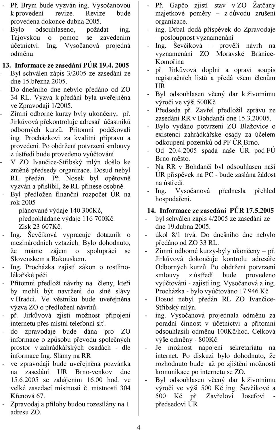 Výzva k předání byla uveřejněna ve Zpravodaji 1/2005. - Zimní odborné kurzy byly ukončeny, př. Jirkůvová překontroluje adresář účastníků odborných kurzů. Přítomni poděkovali ing.