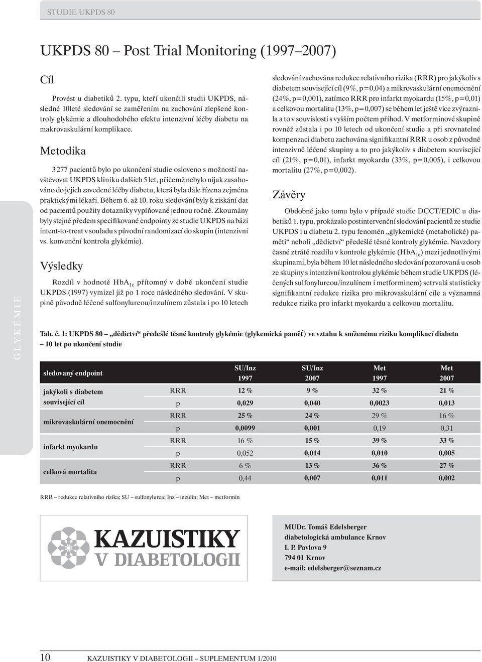 Metodika 3 277 pacientů bylo po ukončení studie osloveno s možností navštěvovat UKPDS kliniku dalších 5 let, přičemž nebylo nijak zasahováno do jejich zavedené léčby diabetu, která byla dále řízena