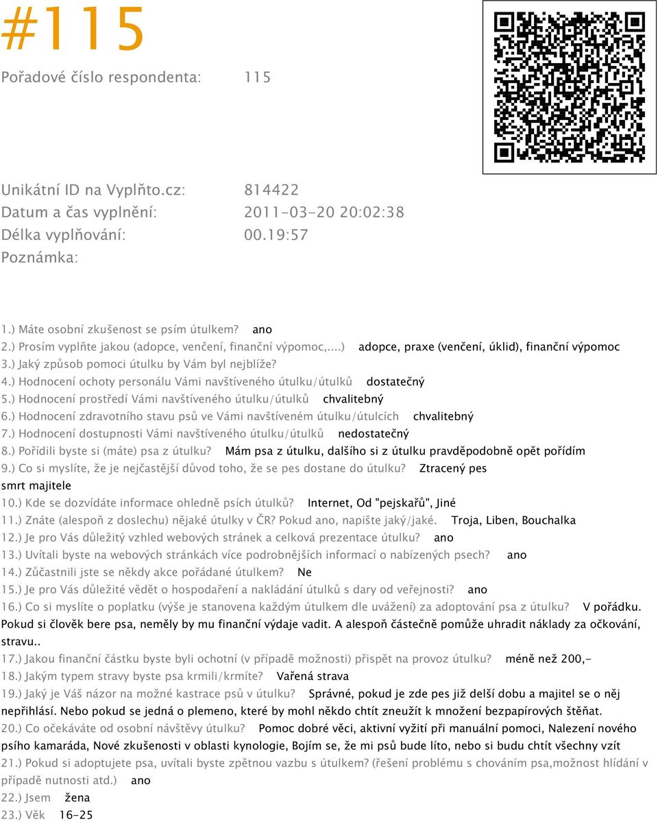 Mám psa z útulku, dalšího si z útulku pravděpodobně opět pořídím 9.) Co si myslíte, že je nejčastější důvod toho, že se pes dostane do útulku? Ztracený pes smrt majitele 10.