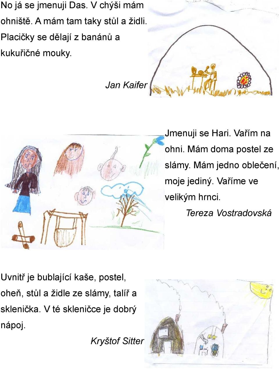 Mám doma postel ze slámy. Mám jedno oblečení, moje jediný. Vaříme ve velikým hrnci.