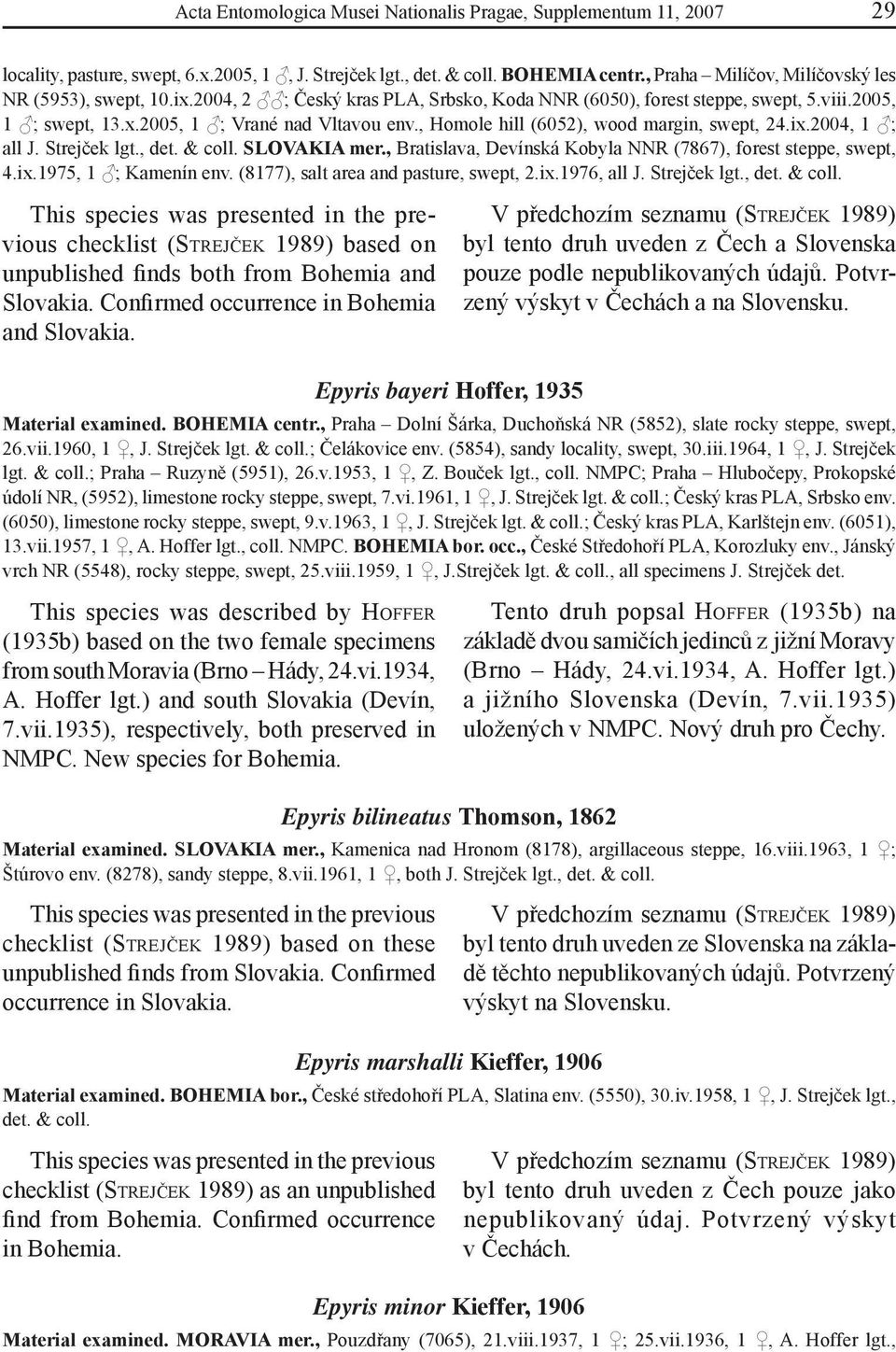 , Homole hill (6052), wood margin, swept, 24.ix.2004, 1 ; all J. Strejček lgt., det. & coll. SLOVAKIA mer., Bratislava, Devínská Kobyla NNR (7867), forest steppe, swept, 4.ix.1975, 1 ; Kamenín env.