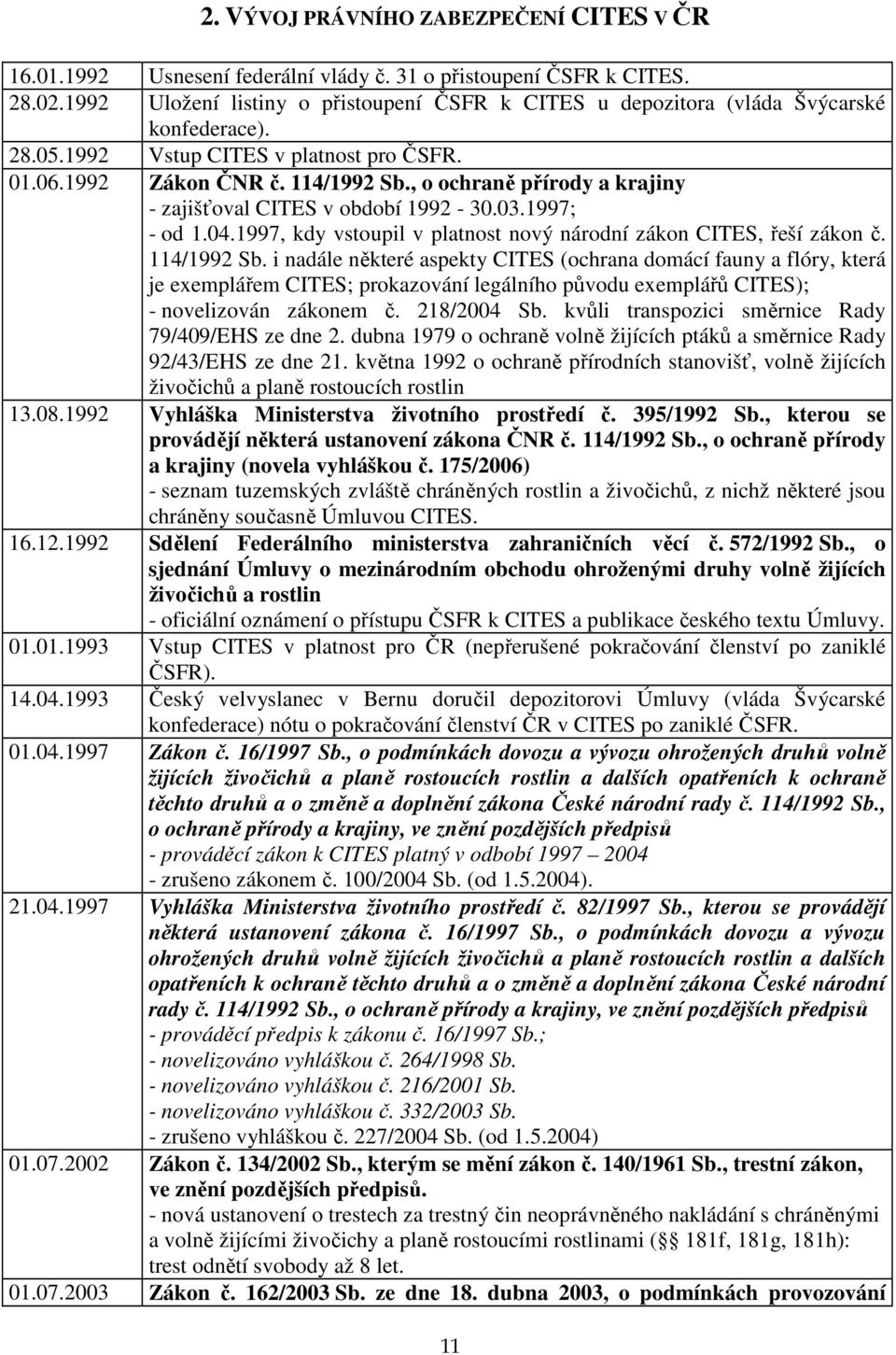 , o ochraně přírody a krajiny - zajišťoval CITES v období 1992-30.03.1997; - od 1.04.1997, kdy vstoupil v platnost nový národní zákon CITES, řeší zákon č. 114/1992 Sb.