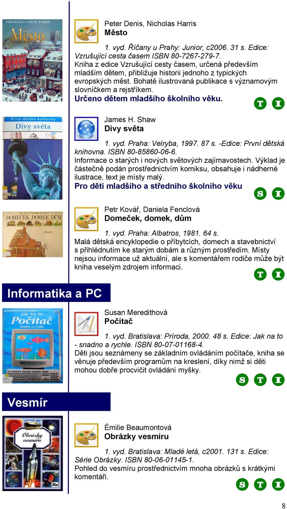 Určeno dětem mladšího školního věku. James H. Shaw Divy světa 1. vyd. Praha: Velryba, 1997. 87 s. -Edice: První dětská knihovna. ISBN 80-85860-06-6.