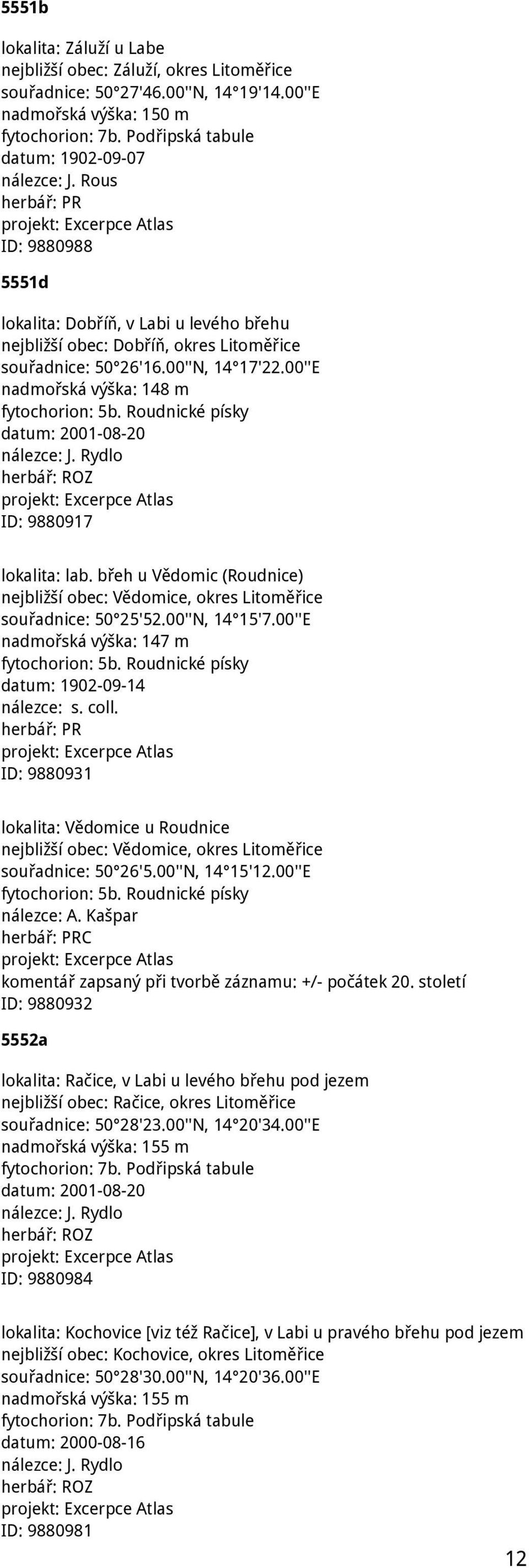 Roudnické písky datum: 2001-08-20 ID: 9880917 lokalita: lab. břeh u Vědomic (Roudnice) nejbližší obec: Vědomice, okres Litoměřice souřadnice: 50 25'52.00''N, 14 15'7.