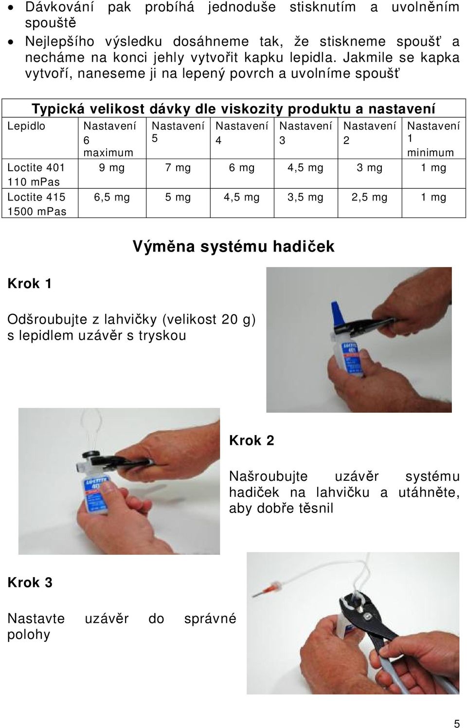 415 1500 mpas Krok 1 6 maximum 5 4 3 2 1 minimum 9 mg 7 mg 6 mg 4,5 mg 3 mg 1 mg 6,5 mg 5 mg 4,5 mg 3,5 mg 2,5 mg 1 mg Vým na systému hadi ek Odšroubujte z lahvi ky