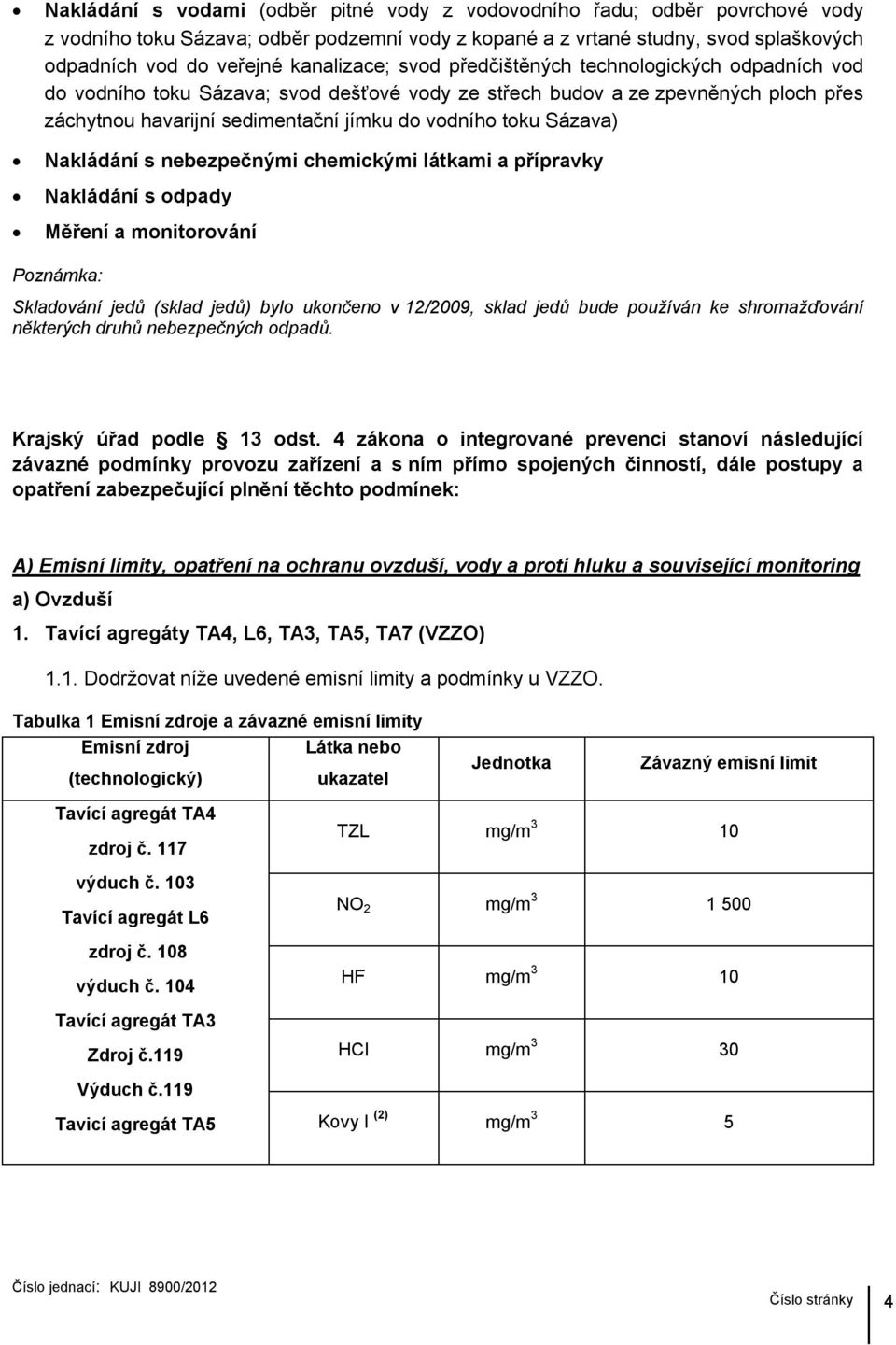 toku Sázava) Nakládání s nebezpečnými chemickými látkami a přípravky Nakládání s odpady Měření a monitorování Poznámka: Skladování jedů (sklad jedů) bylo ukončeno v 12/2009, sklad jedů bude používán